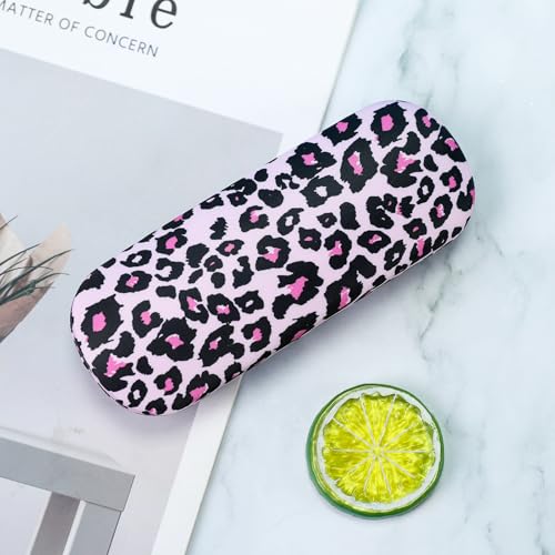 PERFECTSIGHT Hard Shell Eyeglasses Case, PU Leather Protective Glasses Case, Cute Eyeglass Case for Women Men Girls - color: Pink Leopard