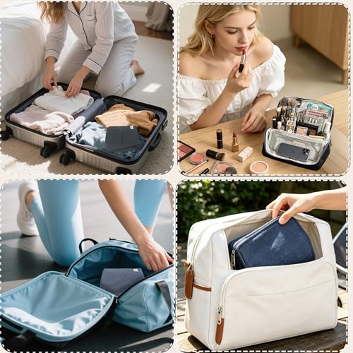 standing Makeup Bag, Compact Yet Spacious Cosmetic Organizer, Waterproof Toiletry Bag with Divider, Brush Holder, Upright Design & Phone/Mirror Holder, Portable Travel Case,black - color: black
