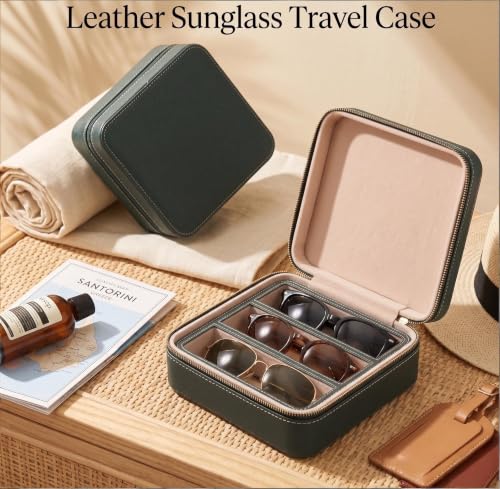 ROSELLE Eyewear Travel Case for women men, 2/3-Slot Eyeglasses Storage Box - color: Green-3 Slot