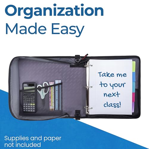 Case-it School Zipper Binder | 1.5" D-Ring | 325-Sheet | LT-207 Jet Black - color: Ff Black/White, size: 1 Pack