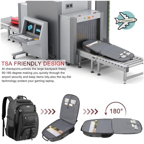 TSA Friendly Travel Laptop Backpack 18.4 inch XXXL Gaming Backpack Water-Repellent College Daypack Business Backpack with RFID Pockets for Men - color: Grey