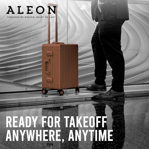Aleon All Aluminum Lightweight 21" Premium International Carry-On Luggage - Hardside Carry-On Suitcase, TSA Approved, Hard Shell Suitcase, Airline Approved Hard Spinner Wheels Luggage (Bronze) - color: bronze
