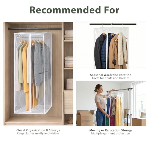 Clear Garment Bag, 54" Hanging Zippered Closet Organizer | Internal Metal Frame, Clear Garment Bag Protects Dresses, Suits, Jackets, And Coats From Dust, Moisture, And Closet Clutter - size: 54" Long