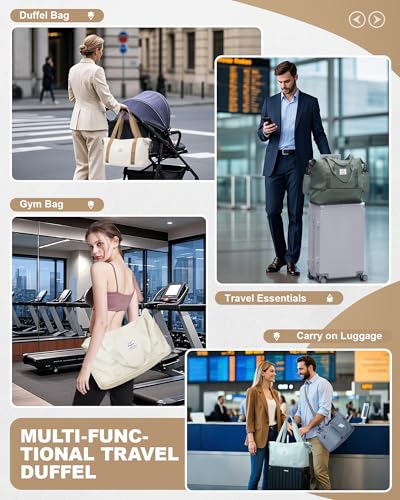 Large Travel Tote Bag for Women Men Expandable Travel Essentials - color: A4-BrownBeige-expandable, size: X-large