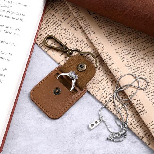 InnoHHustle Leather Ring Holder Keychain, Portable Gym Ring Holder Jewelry Holder Keychain Travel Pouch for Wedding Necklace - color: Brown