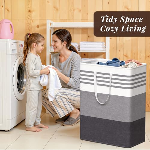 WOWBOX 2 Pack Laundry Baskets, Collapsible Dirty Clothes Laundry Hampers - color: Grey, size: 125L