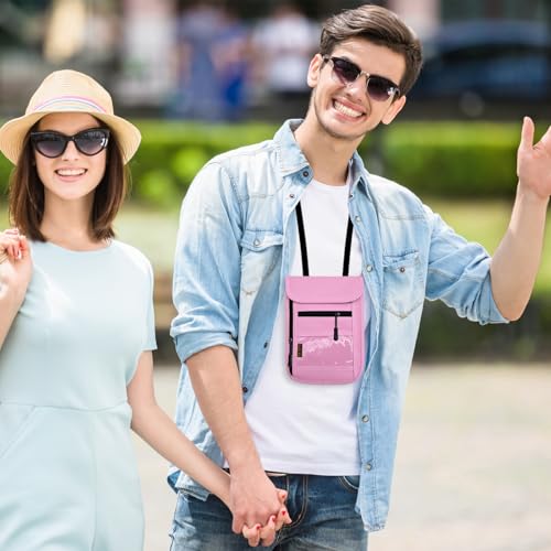 Travel Neck Wallet & RFID Blocking Sleeves for Men and Women, Neck Money Pouch Anti Theft Travel Document Organizer with Adjustable Strap - Pink - color: Pink