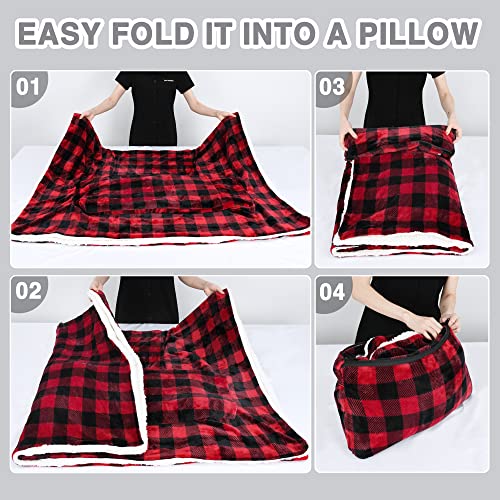 Catalonia Sherpa Wearable Blanket with Sleeves Arms - color: Plaid Red