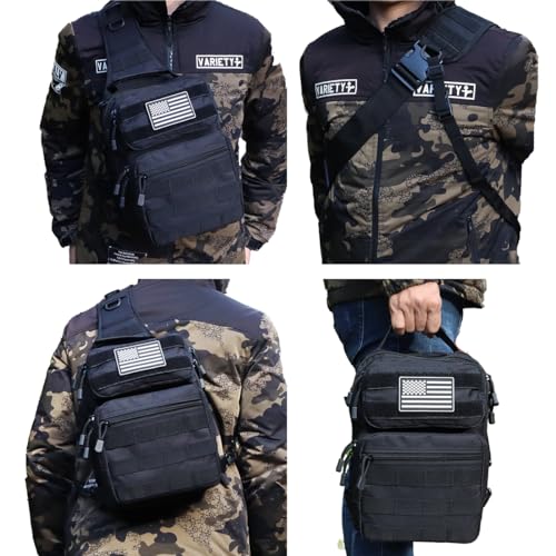Tactical Sling Bag Backpack for Men Molle Shoulder Bag Pack Daypack Backpack for Hunting, Hiking, Traveling, Camping - color: Black