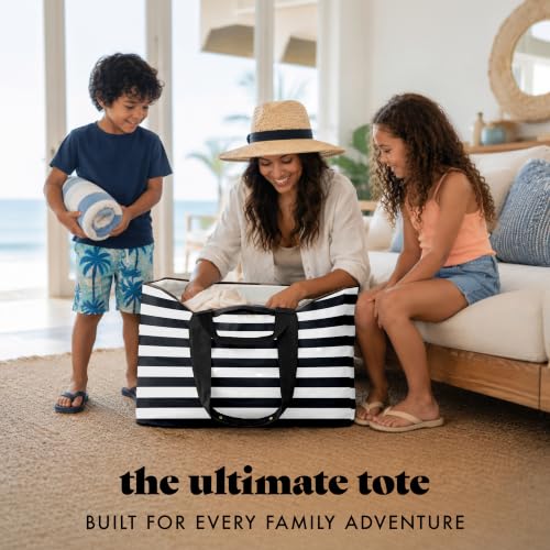 Fit & Fresh All The Things XL Beach Bag for Women, Oversized Travel Tote - color: Black & White Stripe
