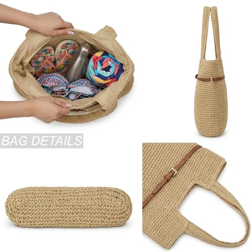 YXILEE Straw Bags For Women Large Travel Straw Totes Bag Woven Summer Handmade Shoulder Bag Handbag