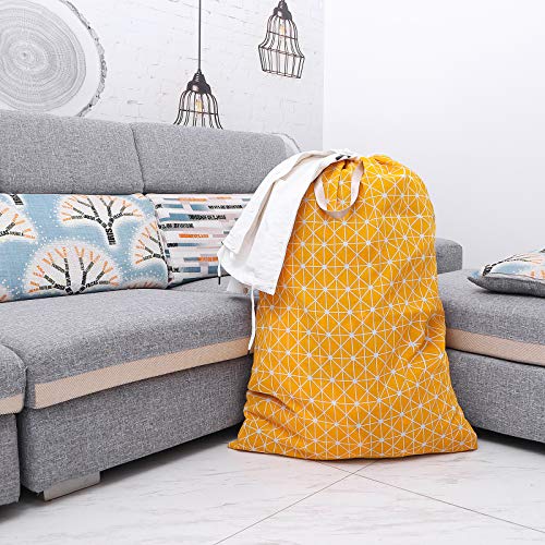 Extra Large Laundry Bag with Drawstring and Handle, Heavy Duty Travel Dirty Clothes Bag for Laundromat and Household, Durable Rip-Stop Laundry Hamper Liner, 22 Patterns(28 x 40 Inch) by SANFERGE - color: Yellow Geometry
