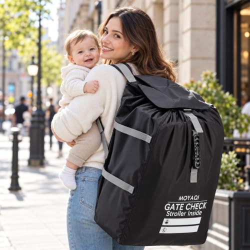 MOYAQI Stroller Travel Bag for Airplane, Gate Check Bag Backpack with Durable Nylon,Adjustable Carry Straps,Infant Carriers & Booster Seats (Classic Black) - color: Classic Black