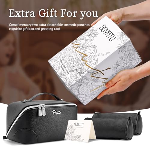 BOYATU Travel Makeup Bag Cosmetic Bags for Women: 3-Piece Makeup Bag Set - color: C-2-Black