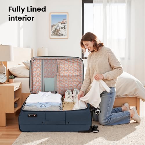 30'' Suitcase w/Double Spinner Wheels,TSA LOCK,Expandable - color: Navy, size: Checked-Large 30-Inch