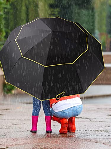 Kalolary 62 Inch Automatic Golf Umbrella Extra Large Folding Umbrella - color: Black