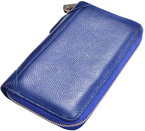 Easyoulife Credit Card Holder Wallet Womens Zipper Leather Case Purse RFID Blocking - color: Royal Blue
