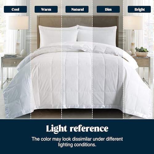 puredown® Blankets Queen Size - Soft Lightweight Down Blanket for Bed, Cozy Warm Luxury Bed Blanket with Satin Trim, White (90"X90") - color: 01 White, size: Full/Queen