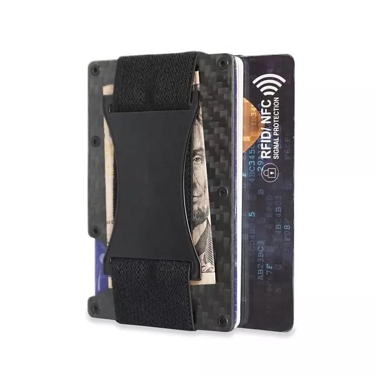 Minimalist Metal Carbon Fiber RFID Blocking Wallet with Cash Strap