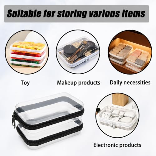 2Pcs Clear Hard Shell Zipper Case, Plastic Bin with Black Double Zipper - color: Black