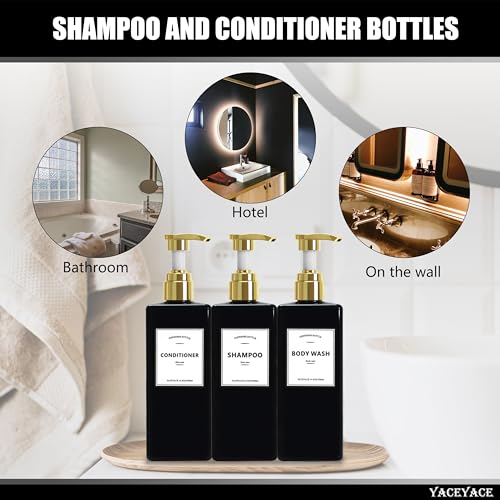 Black Shampoo Bottles with Gold Pump YACEYACE 16.9oz Set of 3 - color: Black With Gold Pump