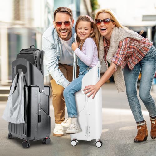 MRPLUM Ride On Luggage with Foldable Seat&Seat Belt,White - color: White