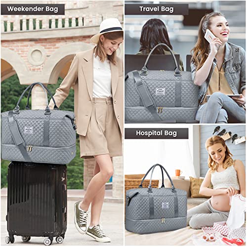 LOVEVOOK Travel Duffle Bag,Weekender Bags for Women with Shoe Compartment - color: Grey-c, size: Large-2 Pcs