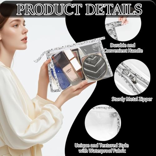 YedsIntu 12 Pieces Large Clear Makeup Bag PVC Portable Travel Makeup Cosmetic Toiletry Zippered Pouches Waterproof Vinyl Plastic Clear Organizer Storage Case (Grey) - color: 12pcs Gray L