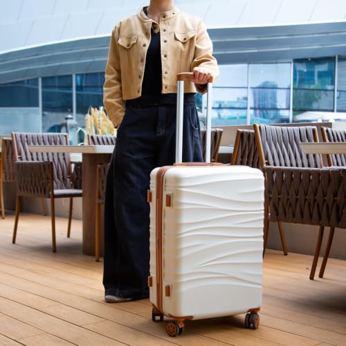 Romswi 28'' Large Checked Luggage with Dual Spinner Wheels, White - color: White