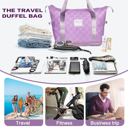 Expandable Rolling Duffle Bag - Large Carry-On With Spinner Wheels, Foldable Weekend Travel Bag, 28-58L Capacity(Backpack-Purple) - color: Backpack-Purple, style: Backpack