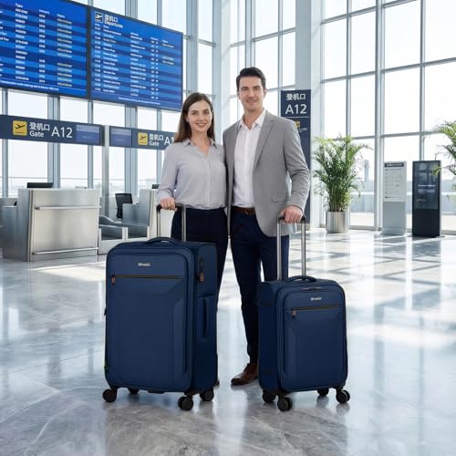 2-Piece Set(22/32in) Upright Spinner Softshell Luggage Sets - color: Navy, size: 2-Piece Set (22 inch/32 inch)