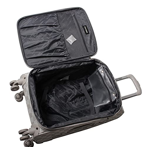Steve Madden Designer Luggage - Checked Large 28 Inch Softside Suitcase - Expandable for Extra Packing Capacity - Lightweight Bag with Rolling Spinner Wheels (Chalet Light Grey, 28in) - color: Chalet Light Grey, size: 28 Inches