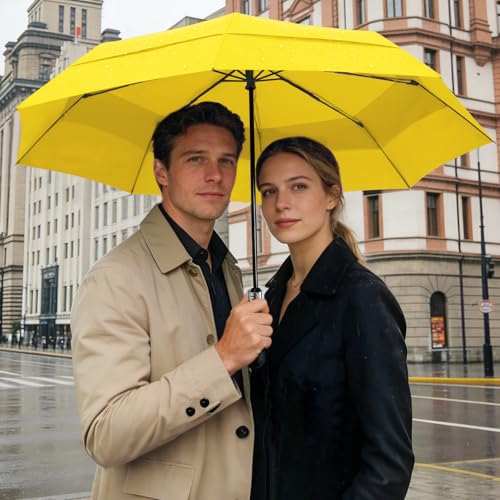 Windproof Golf Umbrella Large 54 Inch Folding Auto Open Close Wood Handle - color: Yellow 09
