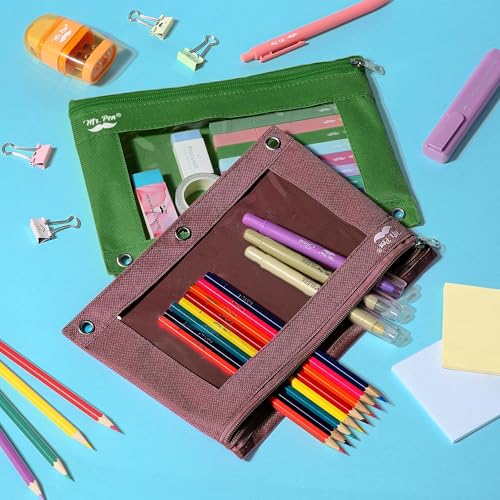 Mr. Pen- Pencil Pouch for 3 Ring Binder, 2 Pack, 10"x6.75", Smooth Zipper - color: Dark Green and Brown, size: 2 Pack