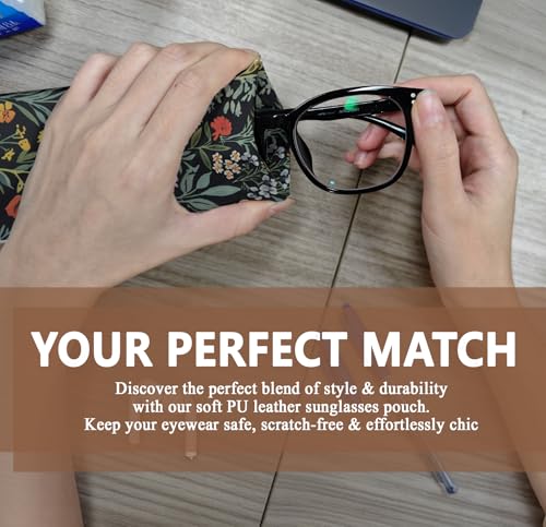 Eyeglasses Sunglasses Case PU Soft Squeeze Top Glasses Pouch for Women Floral Pattern Portable Anti Scratch - color: Wildflowers