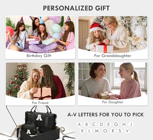 WOOMADA Initial Duffle Bag with Shoe Compartment,Personalized Weekender Bag, Overnight Bag for Women Girls, Gym Bag with Toiletry Bag - color: BLack, style: B