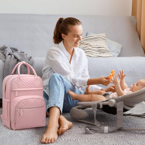 Tenot Diaper Bag Backpack for Women with Changing Pad Baby Pink - color: Baby Pink, style: With Extra Layer & Changing Pad