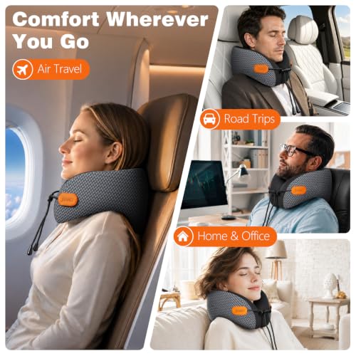 jiaao Travel Pillow,Airplane Neck Pillow with 360° Neck and Chin Support - color: Black & Gray(drawstring)
