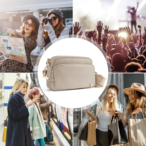 Joryin 여성용 도난 방지 크로스바디 백, 슬래시 방지 RFID 차단 여행용 지갑, 1.35L/3L 숄더백, 나일론 - color: 스몰 (1.35l) - 라떼