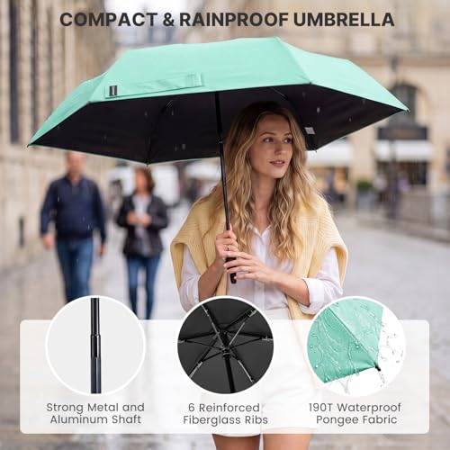 G4Free 43.3 Inch Travel Umbrella with Ring Buckle Compact Small UV Umbrella - color: Teal