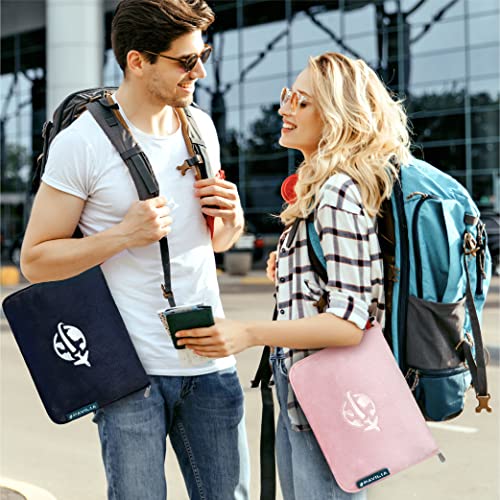 PAVILIA Compact 2-in-1 Travel Blanket Pillow for Airplane Flight, Navy Blue - color: Navy