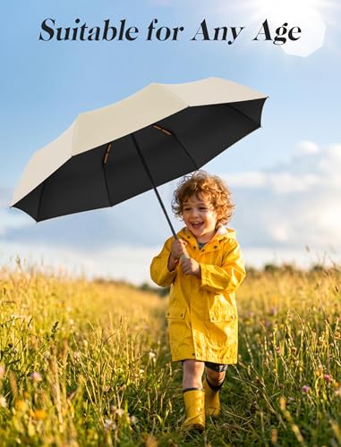 Seniny Travel Umbrella with UV Sun Protection, Large Rain Umbrellas - color: Cream-42.5 in
