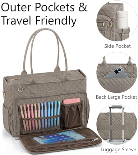 Bagstellar Teacher Tote Bag for Women, 15.6" Laptop Work Tote Computer Bag - color: Dark Taupe