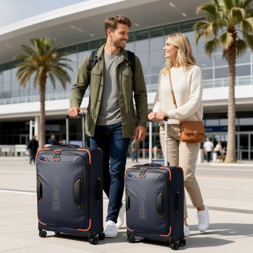2-Piece Set(22/26in) Softside Luggage Sets w/Spinner Wheels - color: Blue, size: 2-Piece Set (22"/26'')