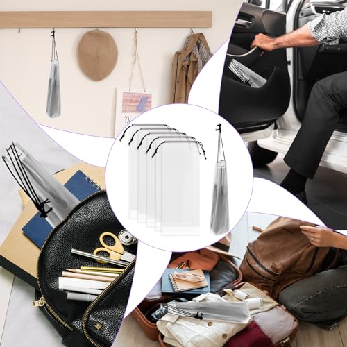Mozeat Lens 6 Pcs Umbrella Bags Wet Umbrella Cases Clear Umbrella Cover Wet Umbrella Bags Folding Umbrella Storage Bag Waterproof Travel Umbrellas Sleeves with Drawstring