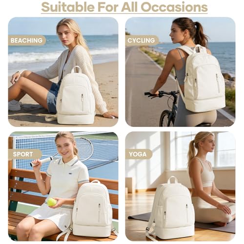 Gym Backpack for Women, Dance Volleyball Backpacks With Shoe Compartment - color: Beige
