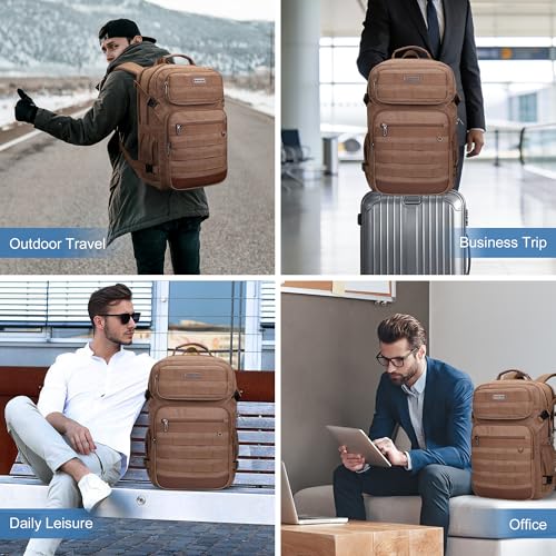 WITZMAN Canvas Travel Backpack for Men Multiple Pockets - color: Brown