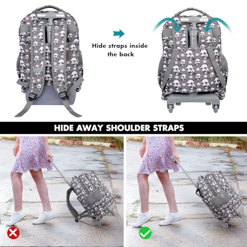 Tilami Rolling Backpack for Kids 18 Inch Wheeled Bookbag for Boys & Girls for School & Travel,Panda - color: Panda