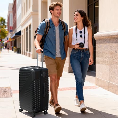 24 Inch Checked Luggage - Expandable Hardside Suitcases with 360° Spinner Wheels, TSA Lock, Airline-Approved Durable ABS Hardshell for Lightweight Travel & Business - color: Black, size: 24 IN