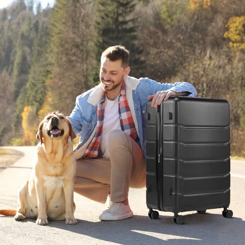 Sweetcrispy 24 Inch Checked Luggage, Suitcase with Spinner Wheels - color: Black, size: 24 Inch